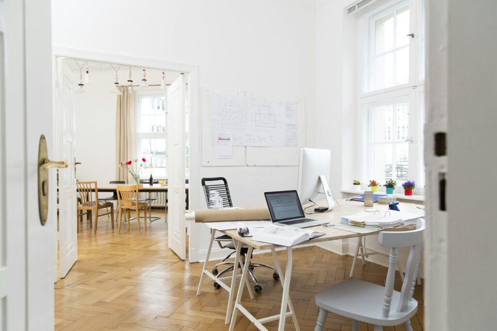 Workspace in empty office